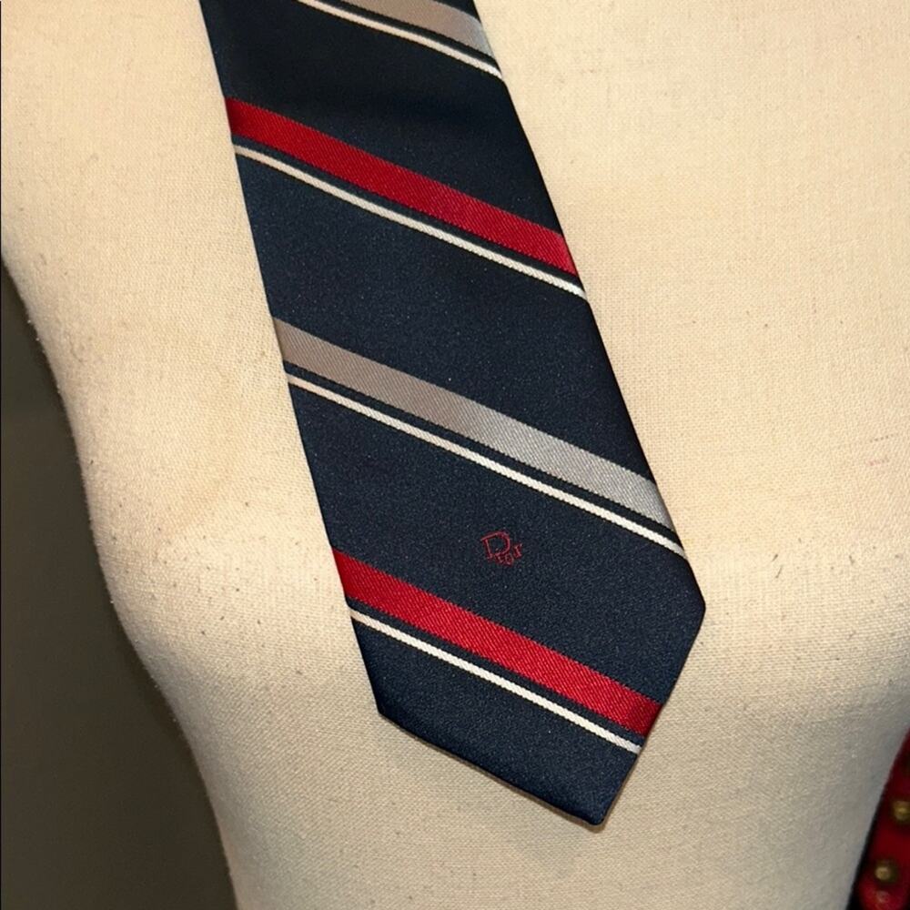 Christian Dior Blue and Red and Silver Tie